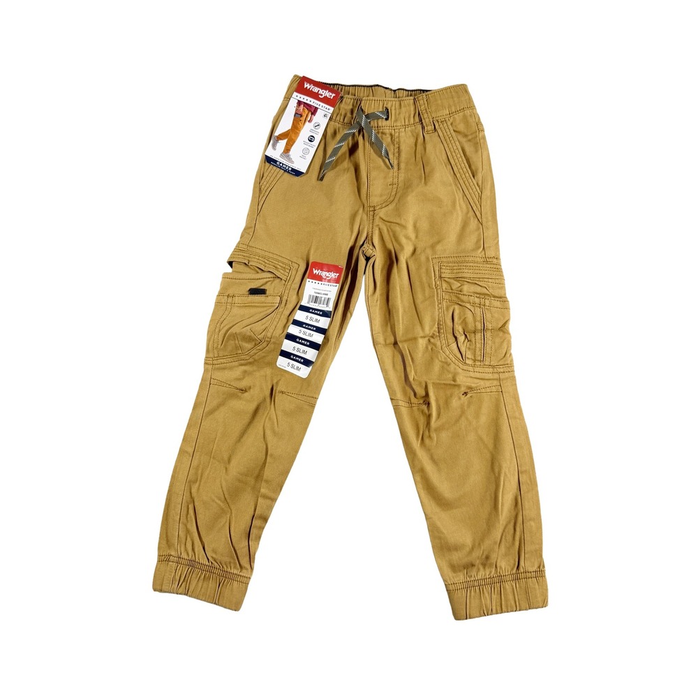 Wrangler Five Star Gamer Cargo Jogger Pants Kids Size 5 Slim Tan Brown NWT